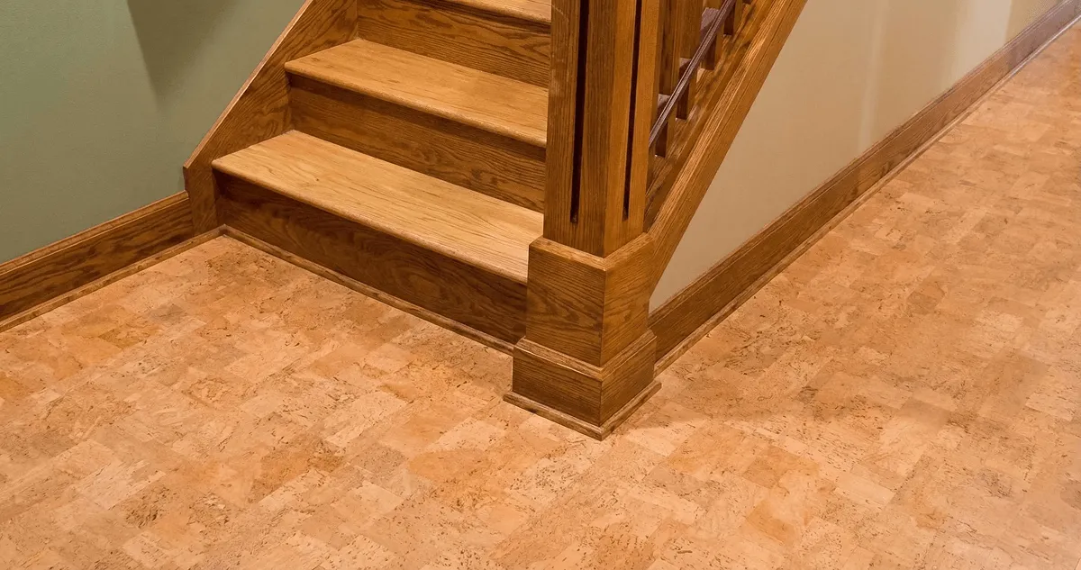 End of a staircase with cork flooring in Birmingham, AL